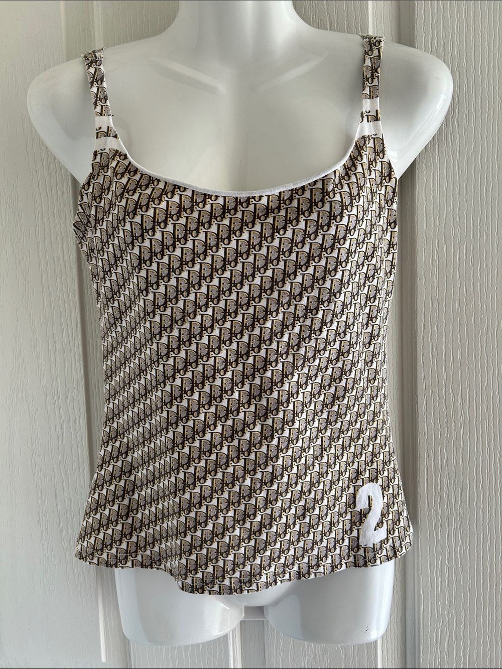 Dior Brown & White Printed Logo Camisole